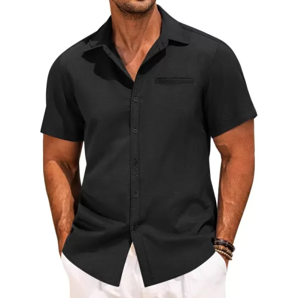 COOFANDY Mens Casual Linen Shirt Short Sleeve Button Down Shirt Summer Beach Hawaiian Shirts