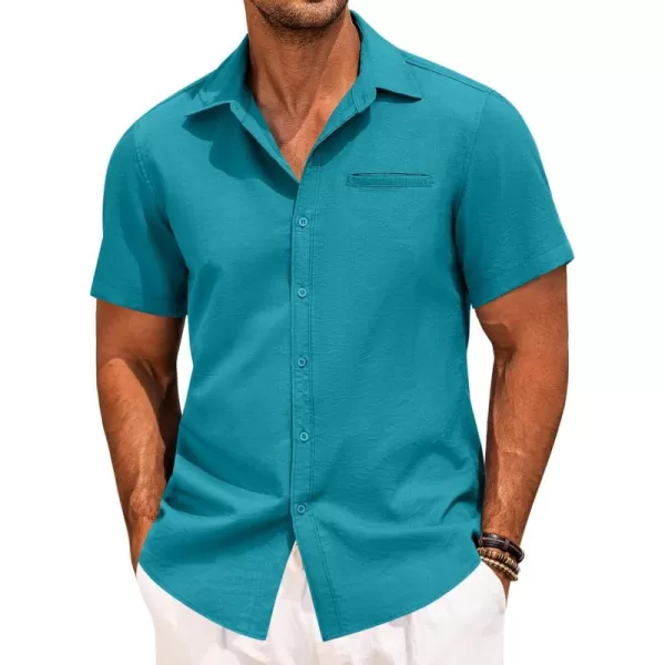 COOFANDY Mens Casual Linen Shirt Short Sleeve Button Down Shirt Summer Beach Hawaiian Shirts