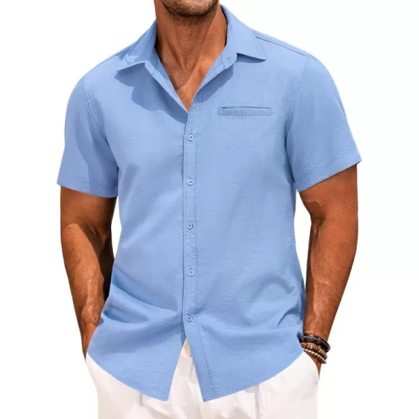 COOFANDY Mens Casual Linen Shirt Short Sleeve Button Down Shirt Summer Beach Hawaiian Shirts