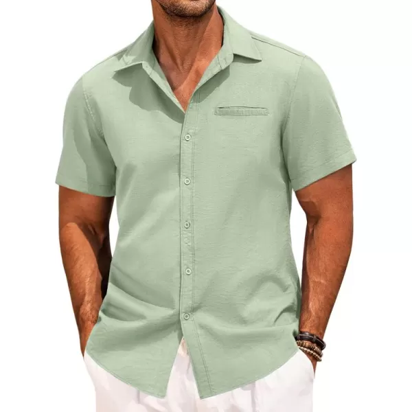 COOFANDY Mens Casual Linen Shirt Short Sleeve Button Down Shirt Summer Beach Hawaiian Shirts