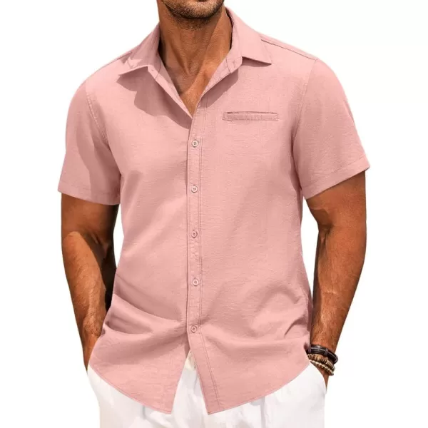 COOFANDY Mens Casual Linen Shirt Short Sleeve Button Down Shirt Summer Beach Hawaiian Shirts