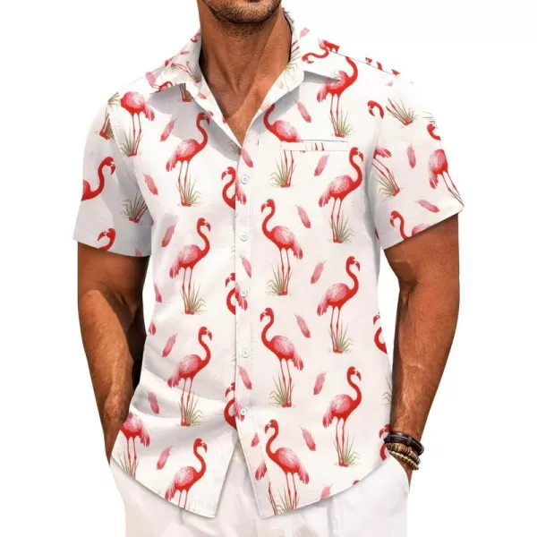COOFANDY Mens Casual Linen Shirt Short Sleeve Button Down Shirt Summer Beach Hawaiian Shirts