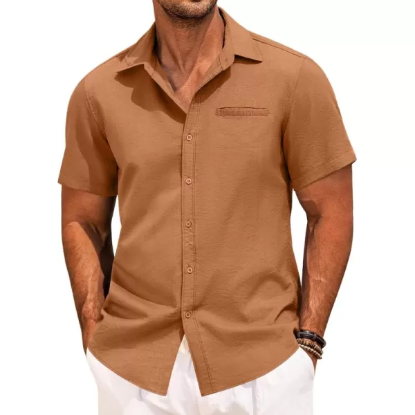 COOFANDY Mens Casual Linen Shirt Short Sleeve Button Down Shirt Summer Beach Hawaiian Shirts