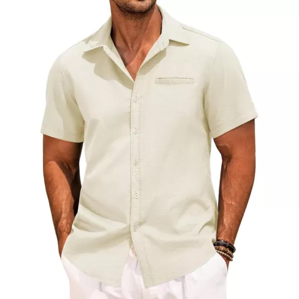 COOFANDY Mens Casual Linen Shirt Short Sleeve Button Down Shirt Summer Beach Hawaiian Shirts