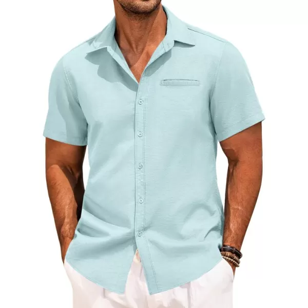 COOFANDY Mens Casual Linen Shirt Short Sleeve Button Down Shirt Summer Beach Hawaiian Shirts