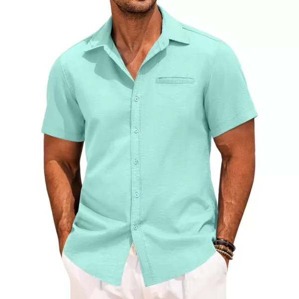 COOFANDY Mens Casual Linen Shirt Short Sleeve Button Down Shirt Summer Beach Hawaiian Shirts