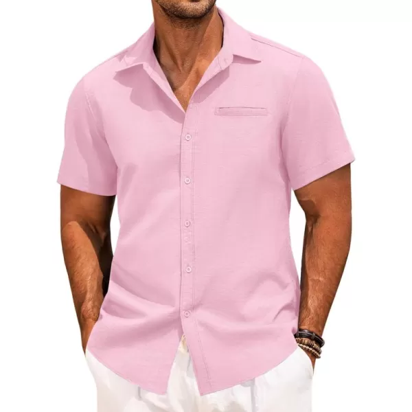 COOFANDY Mens Casual Linen Shirt Short Sleeve Button Down Shirt Summer Beach Hawaiian Shirts