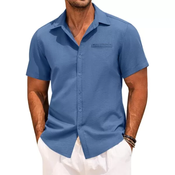 COOFANDY Mens Casual Linen Shirt Short Sleeve Button Down Shirt Summer Beach Hawaiian Shirts