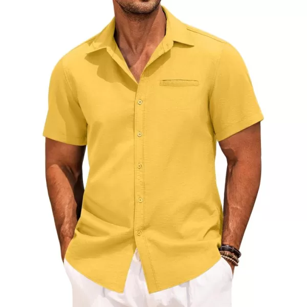 COOFANDY Mens Casual Linen Shirt Short Sleeve Button Down Shirt Summer Beach Hawaiian Shirts