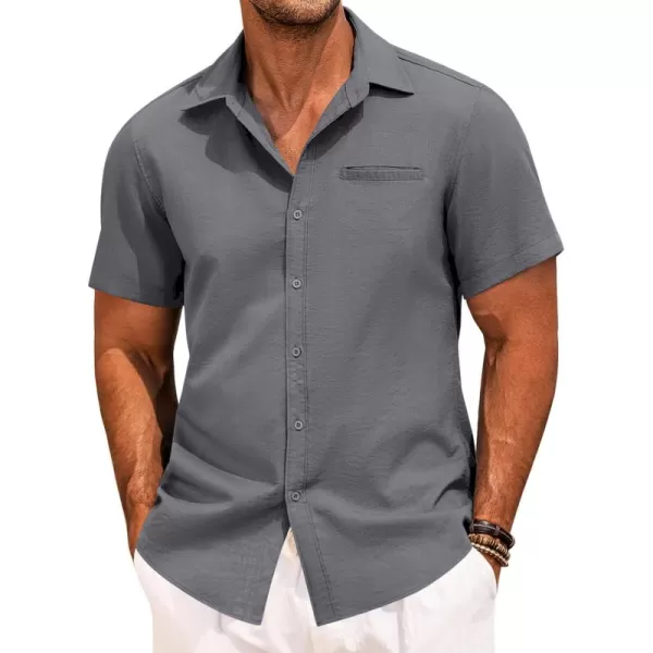 COOFANDY Mens Casual Linen Shirt Short Sleeve Button Down Shirt Summer Beach Hawaiian Shirts
