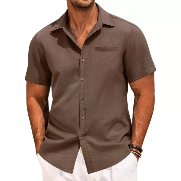 COOFANDY Mens Casual Linen Shirt Short Sleeve Button Down Shirt Summer Beach Hawaiian Shirts