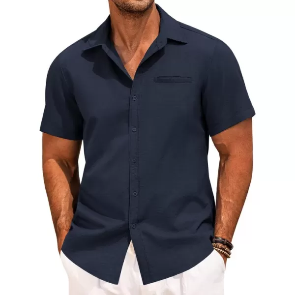 COOFANDY Mens Casual Linen Shirt Short Sleeve Button Down Shirt Summer Beach Hawaiian Shirts