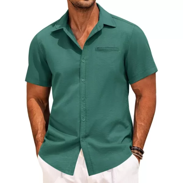 COOFANDY Mens Casual Linen Shirt Short Sleeve Button Down Shirt Summer Beach Hawaiian Shirts