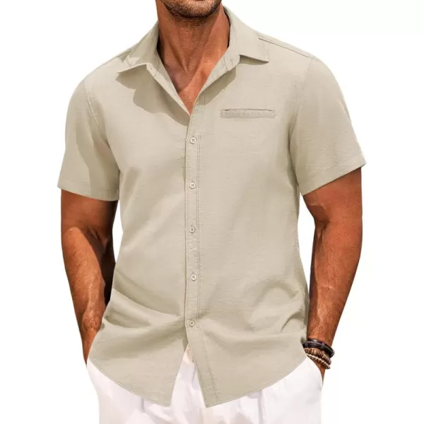COOFANDY Mens Casual Linen Shirt Short Sleeve Button Down Shirt Summer Beach Hawaiian Shirts