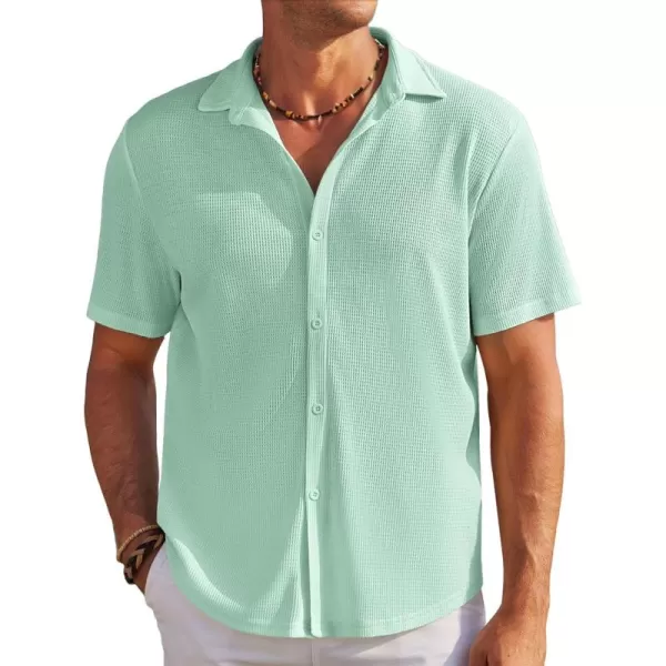 COOFANDY Men's Casual Shirts Short Sleeve Waffle Knit Button Down Shirt Summer Beach Tops