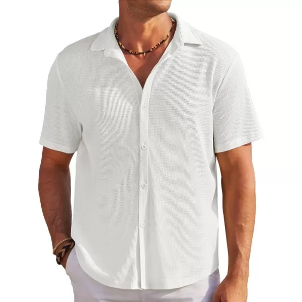 COOFANDY Men's Casual Shirts Short Sleeve Waffle Knit Button Down Shirt Summer Beach Tops