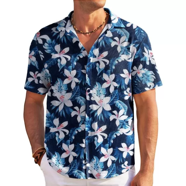 COOFANDY Men's Casual Shirts Short Sleeve Waffle Knit Button Down Shirt Summer Beach Tops