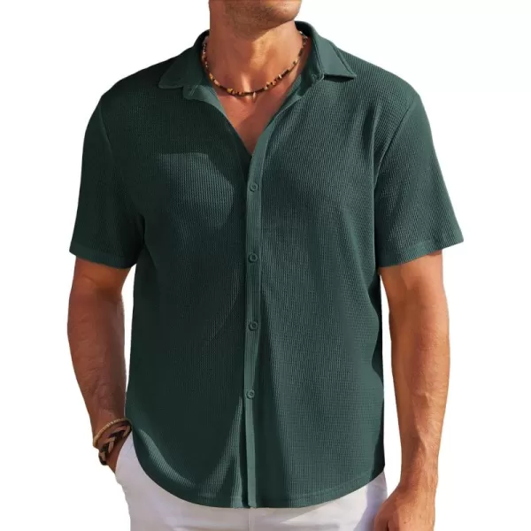 COOFANDY Men's Casual Shirts Short Sleeve Waffle Knit Button Down Shirt Summer Beach Tops