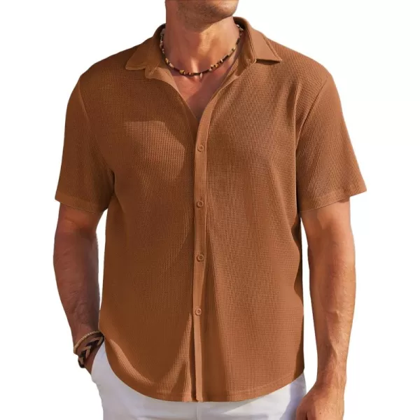 COOFANDY Men's Casual Shirts Short Sleeve Waffle Knit Button Down Shirt Summer Beach Tops