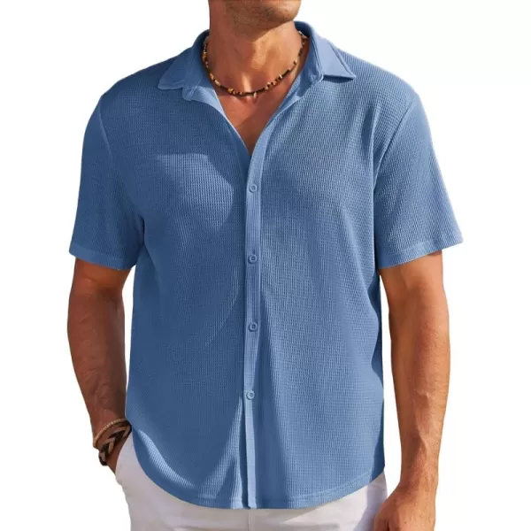 COOFANDY Men's Casual Shirts Short Sleeve Waffle Knit Button Down Shirt Summer Beach Tops