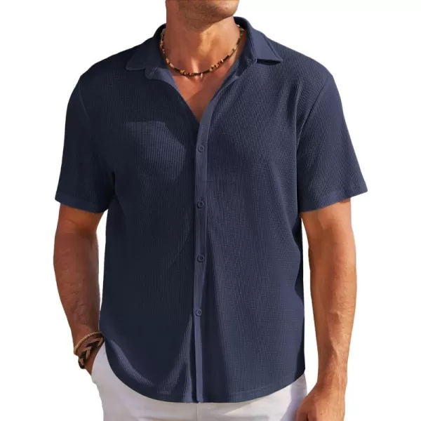 COOFANDY Men's Casual Shirts Short Sleeve Waffle Knit Button Down Shirt Summer Beach Tops