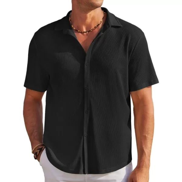 COOFANDY Men's Casual Shirts Short Sleeve Waffle Knit Button Down Shirt Summer Beach Tops