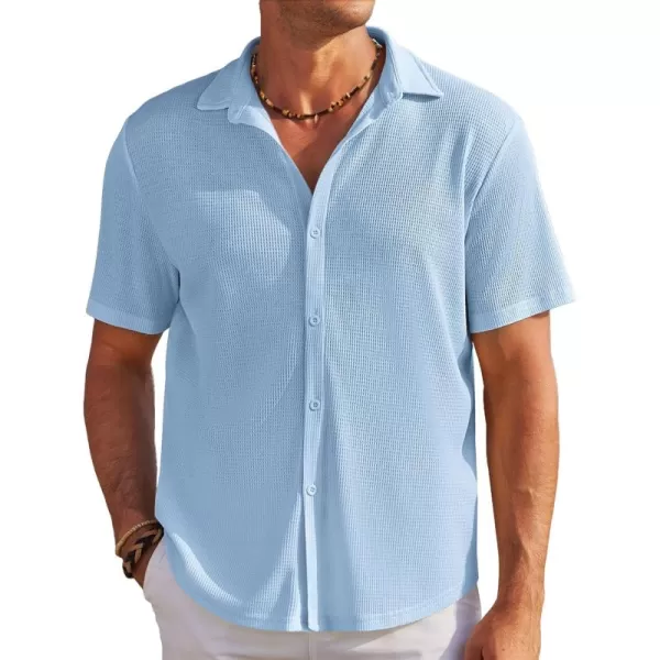 COOFANDY Men's Casual Shirts Short Sleeve Waffle Knit Button Down Shirt Summer Beach Tops