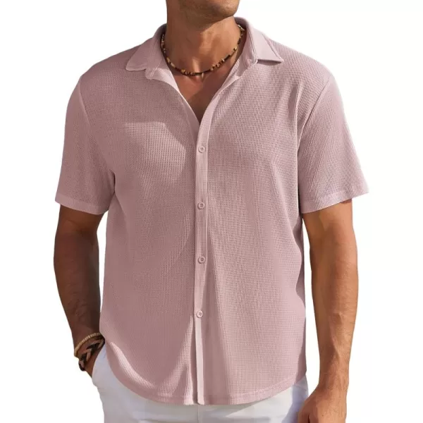 COOFANDY Men's Casual Shirts Short Sleeve Waffle Knit Button Down Shirt Summer Beach Tops