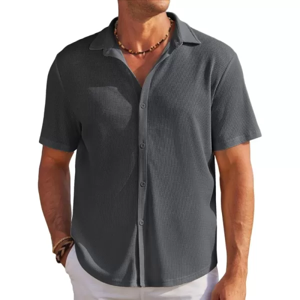 COOFANDY Men's Casual Shirts Short Sleeve Waffle Knit Button Down Shirt Summer Beach Tops