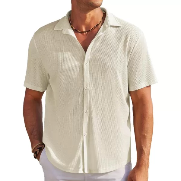 COOFANDY Men's Casual Shirts Short Sleeve Waffle Knit Button Down Shirt Summer Beach Tops