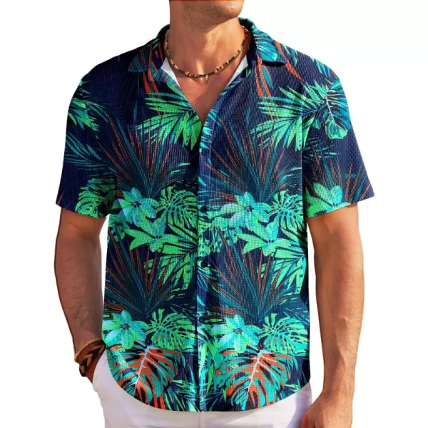 COOFANDY Men's Casual Shirts Short Sleeve Waffle Knit Button Down Shirt Summer Beach Tops