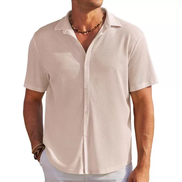 COOFANDY Men's Casual Shirts Short Sleeve Waffle Knit Button Down Shirt Summer Beach Tops
