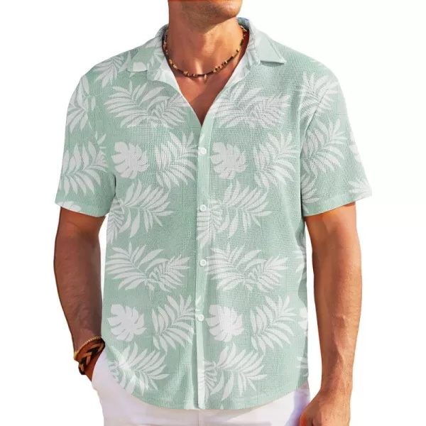 COOFANDY Men's Casual Shirts Short Sleeve Waffle Knit Button Down Shirt Summer Beach Tops