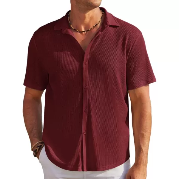 COOFANDY Men's Casual Shirts Short Sleeve Waffle Knit Button Down Shirt Summer Beach Tops
