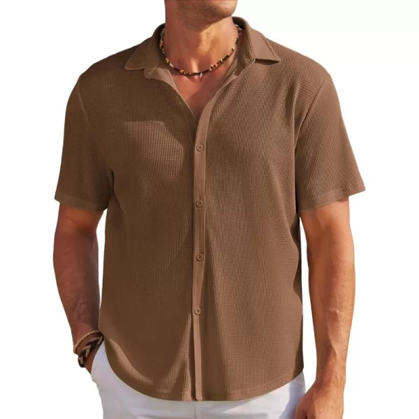 COOFANDY Men's Casual Shirts Short Sleeve Waffle Knit Button Down Shirt Summer Beach Tops