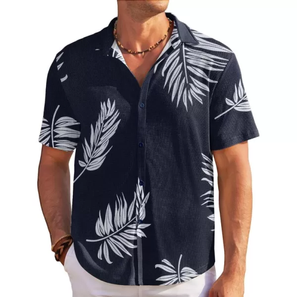 COOFANDY Men's Casual Shirts Short Sleeve Waffle Knit Button Down Shirt Summer Beach Tops