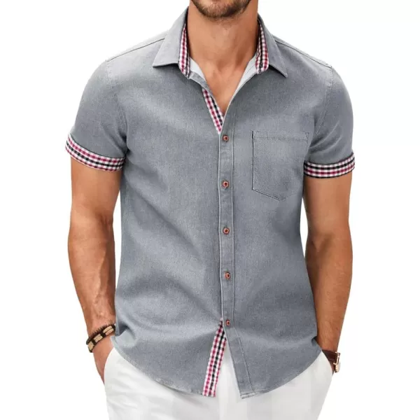 COOFANDY Men's Casual Short Sleeve Button Down Dress Shirt Denim Work Shirts