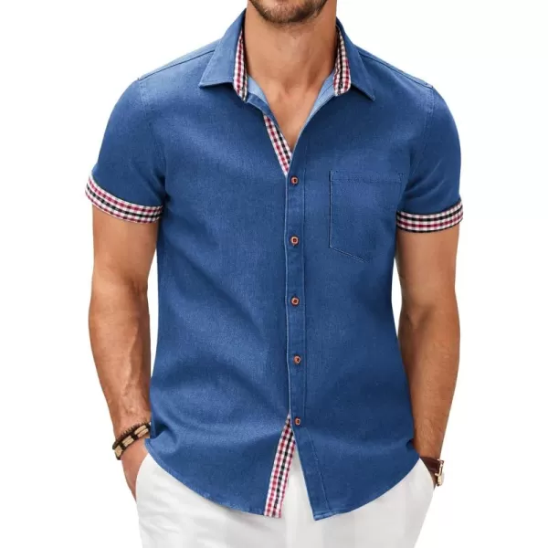 COOFANDY Men's Casual Short Sleeve Button Down Dress Shirt Denim Work Shirts
