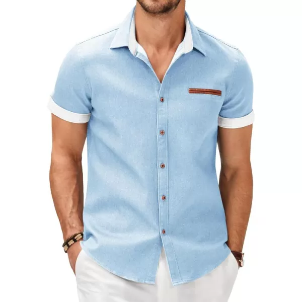 COOFANDY Men's Casual Short Sleeve Button Down Dress Shirt Denim Work Shirts