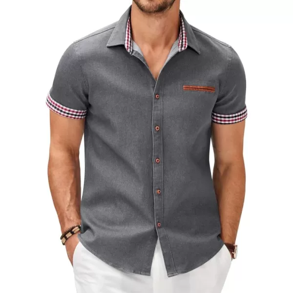 COOFANDY Men's Casual Short Sleeve Button Down Dress Shirt Denim Work Shirts