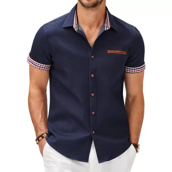 COOFANDY Men's Casual Short Sleeve Button Down Dress Shirt Denim Work Shirts