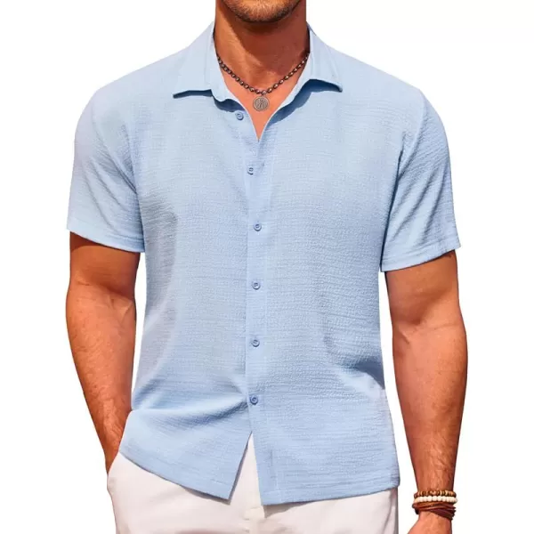 COOFANDY Men's Casual Short Sleeve Button Down Shirt Textured Summer Beach Shirt