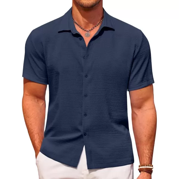 COOFANDY Men's Casual Short Sleeve Button Down Shirt Textured Summer Beach Shirt