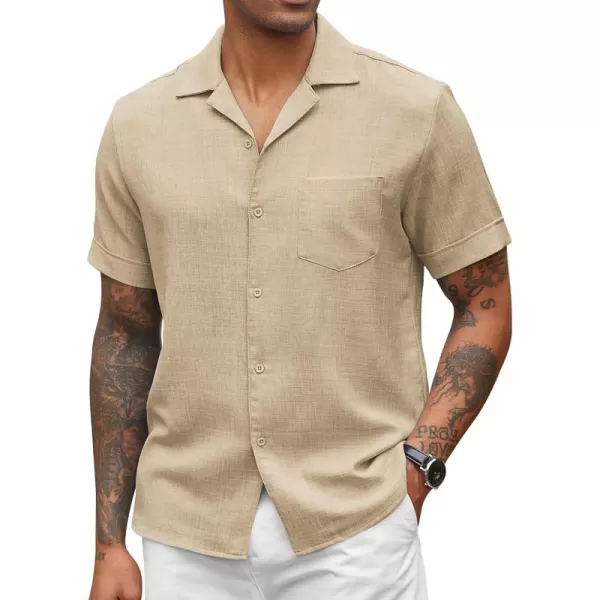 COOFANDY Mens Casual Short Sleeve Button Down Shirts Cuban Linen Textured Shirt Summer Beach Wear