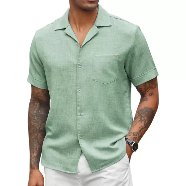 COOFANDY Mens Casual Short Sleeve Button Down Shirts Cuban Linen Textured Shirt Summer Beach Wear