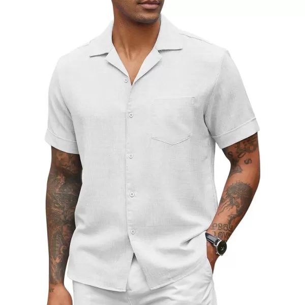 COOFANDY Mens Casual Short Sleeve Button Down Shirts Cuban Linen Textured Shirt Summer Beach Wear