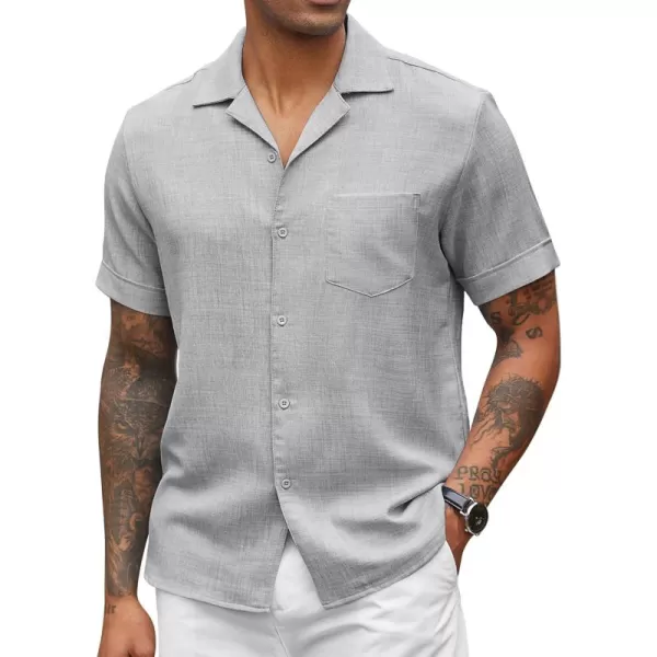 COOFANDY Mens Casual Short Sleeve Button Down Shirts Cuban Linen Textured Shirt Summer Beach Wear