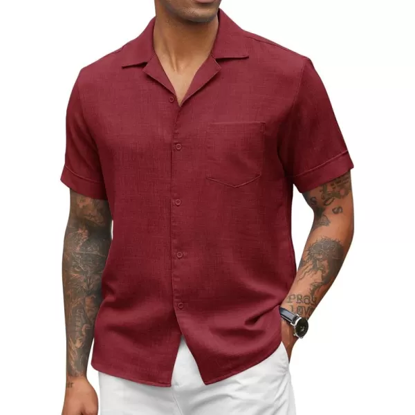 COOFANDY Mens Casual Short Sleeve Button Down Shirts Cuban Linen Textured Shirt Summer Beach Wear