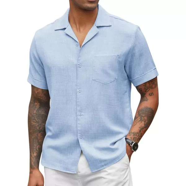 COOFANDY Mens Casual Short Sleeve Button Down Shirts Cuban Linen Textured Shirt Summer Beach Wear