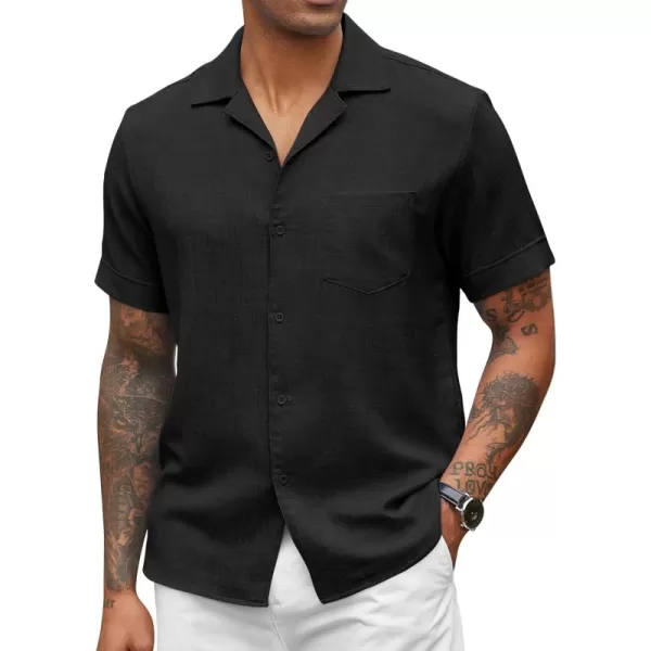 COOFANDY Mens Casual Short Sleeve Button Down Shirts Cuban Linen Textured Shirt Summer Beach Wear